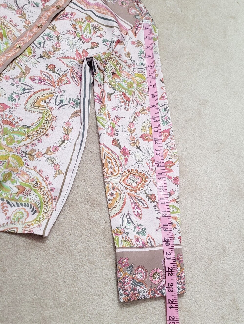 Paisley Floral Button Front Blouse Womens Small Pink Boho Stretch Top Rachel Zoe - Picture 10 of 13